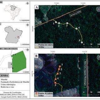 Localização geográfica da área de estudo e pontos de coleta de