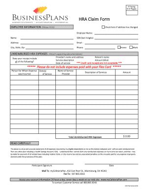 Fillable Online HRA Claim Form Mycafeteriaplan Fax Email Print