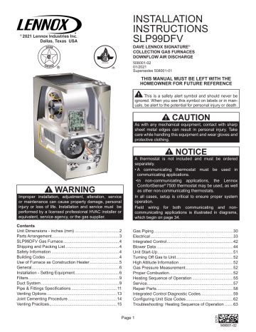 Lennox SLP99DFV Series Units Installation Instructions Manualzz