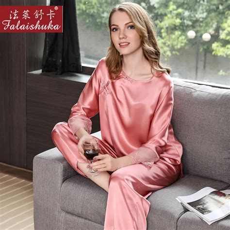 Women Silk Sexy Stain Pajama Sets Solid Pink Blue Red Two Piece Silk