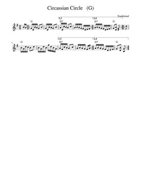 Traditional Music Circassian Circle G Sheet Music For Piano Solo