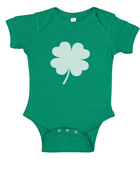 Green Shamrock Baby Onesie With White 4 Leaf Clover Clover Leaf