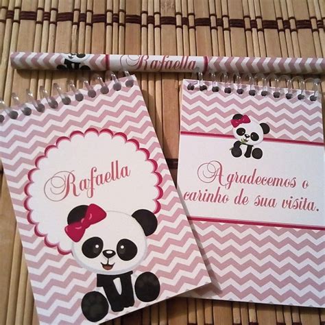 Kit de Bloquinho Lápis Personalizado Panda Rosa Elo7