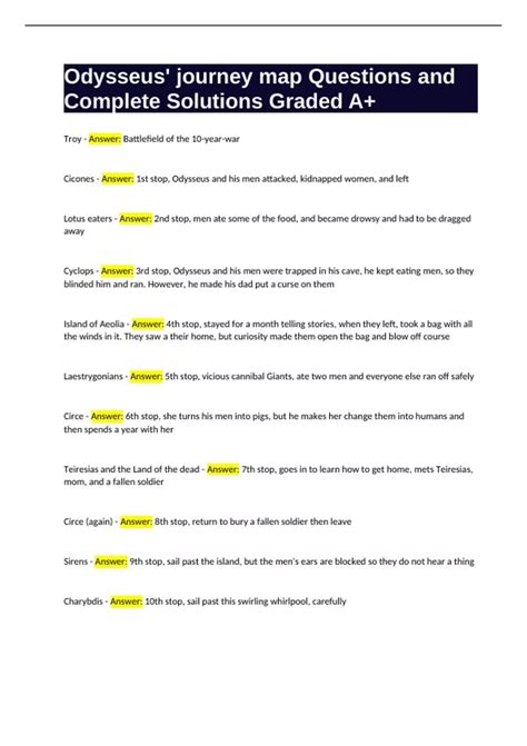 Odysseus- journey map Questions and Complete Solutions Graded A+ - PATH