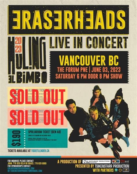 ERASERHEADS HULING EL BIMBO VANCOUVER TOUR 2023 Parkbench