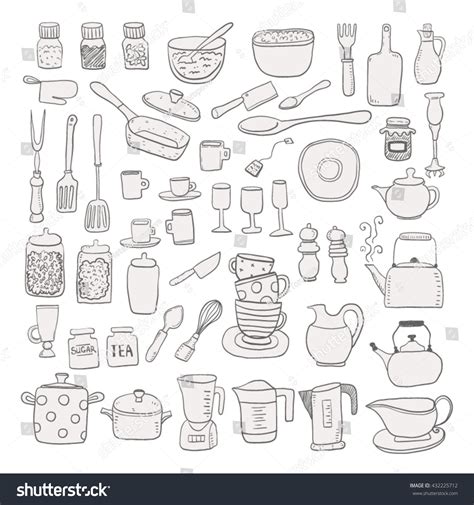 Hand Draw Kitchen Utensils Sketch Collection Image Vectorielle De