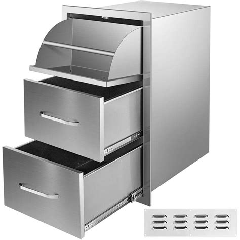 VEVOR Outdoor Kitchen Drawers 17 in. W x 30 in. H x 21 in. D Mount Triple BBQ Drawers with ...