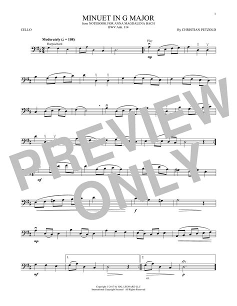 Minuet In G Major BWV Anh 114 By Johann Sebastian Bach Sheet Music