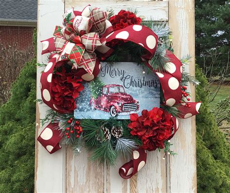 Red Truck Christmas Wreath~Red Truck Wreath~Country Red Christmas ...