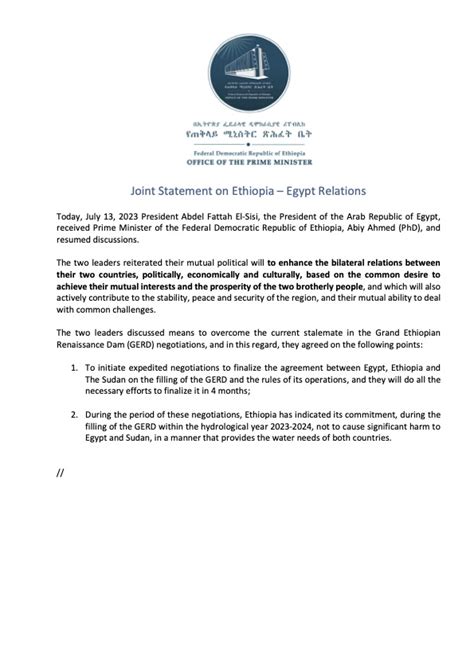 Office Of The Prime Minister Ethiopia On Twitter Joint Statement On