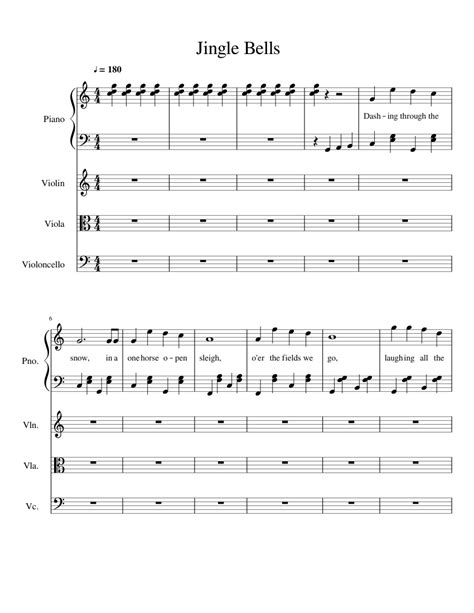 Jingle Bells Sheet Music For Piano Violin Cello Viola Piano Quartet