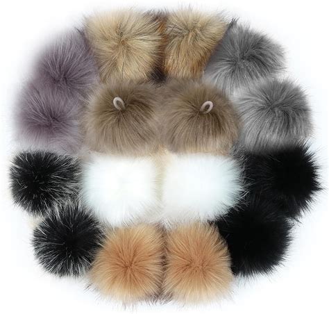 16 pièces Pompon en Fausse Fourrure 10cm Pompon pour Bonnet Pompon