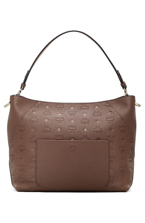 Mcm Klara Monogram Leather Hobo In Chestnut Brown Lyst