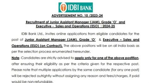 Idbi Jam And Executive Recruitment Notification Out For Post