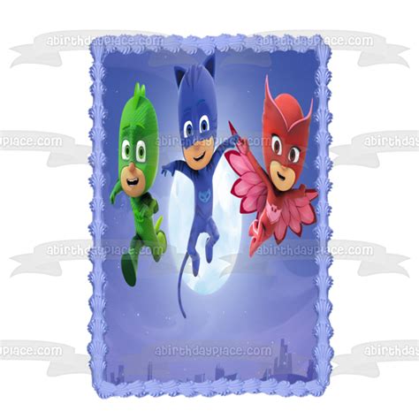 Pj Masks Owlette Catboy And Gekko Flying Edible Cake Topper Image Abpi A Birthday Place