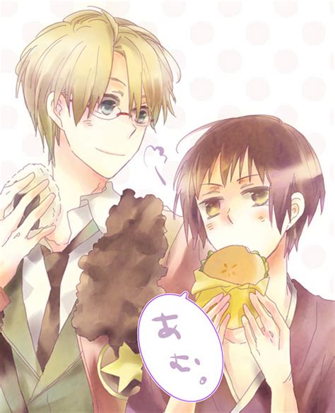 The Big Imageboard Tbib 2boys America Hetalia Axis Powers Hetalia Food Hamburger Japan