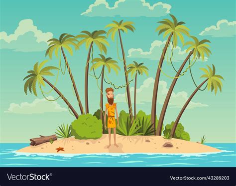 Robinson Crusoe Island Man On Desert Royalty Free Vector