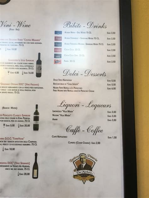 Menu Da L Antica Pizzeria Da Michele Bologna Bologna