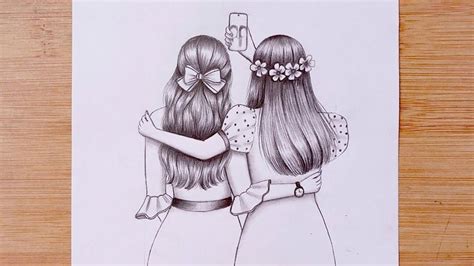 Easy Drawing Two Friends Are Taking A Selfie Best Friends Bff