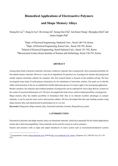 (PDF) Biomedical applications of electroactive polymers and shape ...