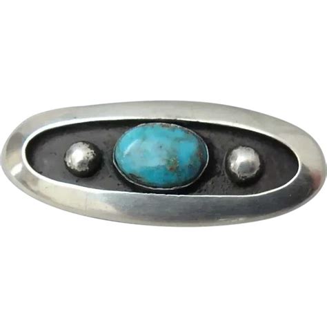 Vintage Signed Navajo Sterling Silver Turquoise Ova Gem