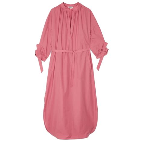 Ottod Ame Long Cotton Dress With Korean Neck Pink Dresses