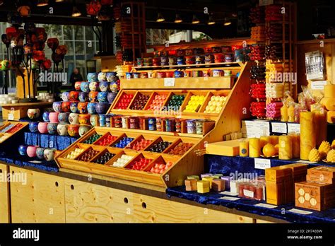 Market Booth Selling Candles At The Christmas Market In Downtown