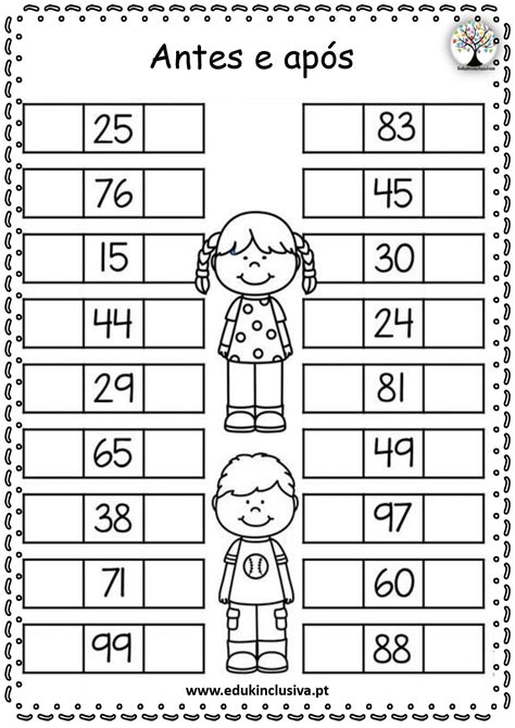 Ficha interativa Antes e após números até 100 EduKinclusiva