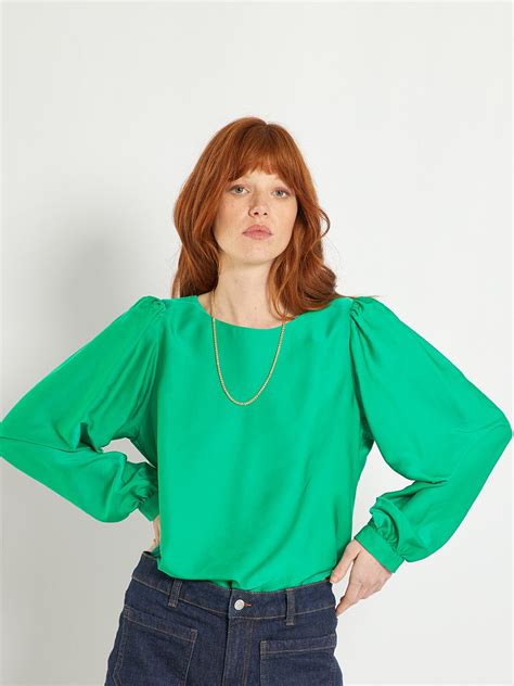 Blusa Satinada Con Mangas Abullonadas VERDE Kiabi 18 00