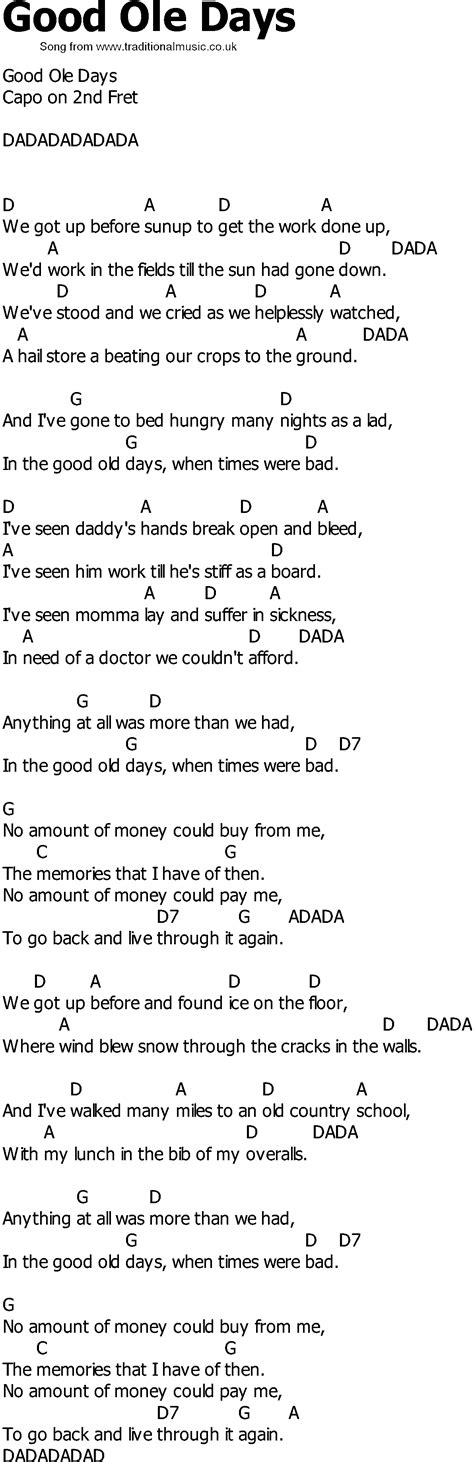 Old Country song lyrics with chords - Good Ole Days