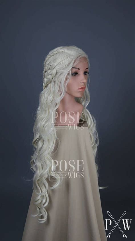 White Blonde Daenerys Cosplay Wig Custom Braided Khaleesi Etsy Perücken Cosplay Perücken