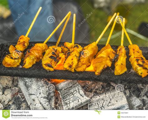 Satay Huhn Auf Grill Stockbild Bild Von Indonesisch