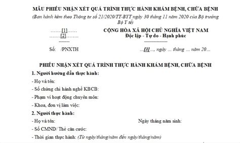 Mẫu phiếu đánh giá quá trình thực hành để cấp chứng chỉ hành nghề khám