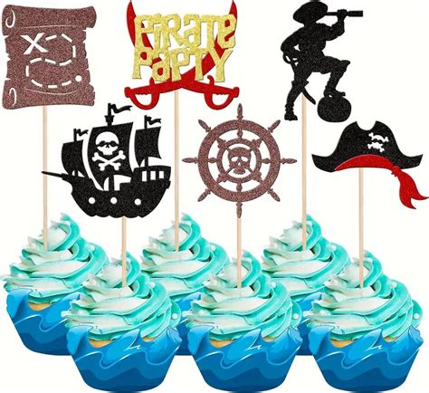 Pirate Cupcake Toppers Glittery Directional Rudder Nautical Temu