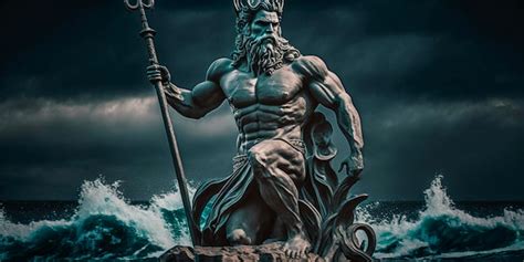 Premium Ai Image Poseidon God Of The Sea Wielding His Trident