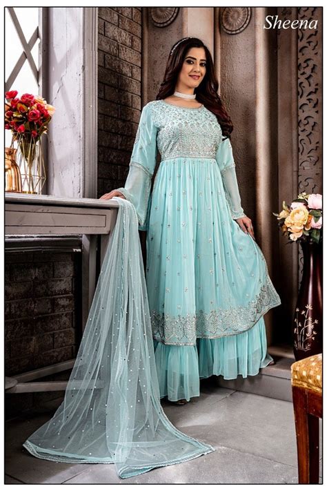 Sky Blue Embroidered Full Sleeves Georgette Embroidery Anarkali Suit