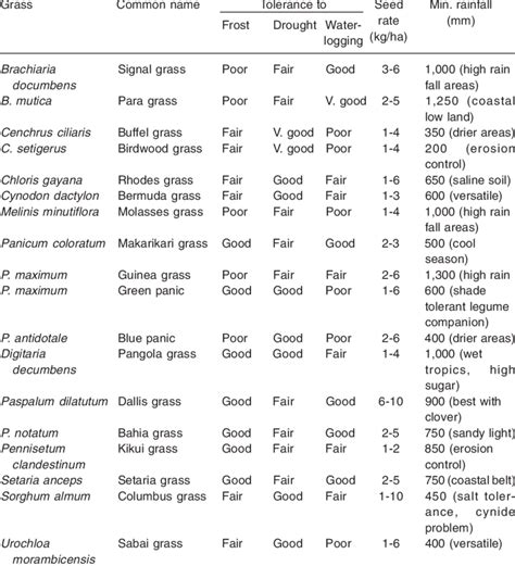 15 Agronomic adaptations of some tropical grasses | Download Table