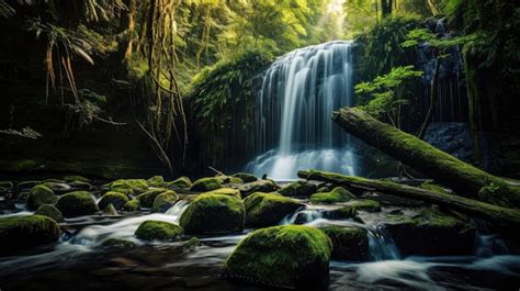 Hermosas Cascadas En El Bosque Verde En La Jungla Imagen Premium