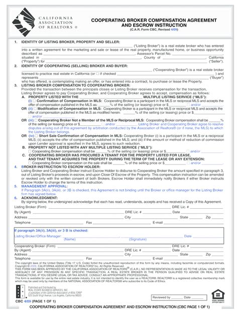 Cooperating Broker Compensation Agreement Form Fill Out Sign Online