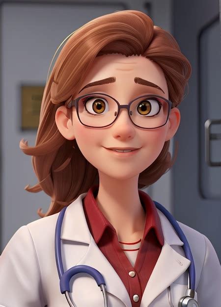 Una Caricatura De Una Doctora Con Gafas Y Una Bata Blanca Imagen