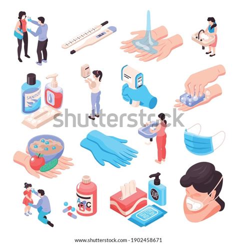 Infection Prevention Set Healthcare Symbols Isometric เวกเตอร์สต็อก