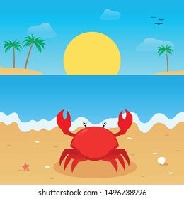 Cute Crab On Beach Flat Design Stock Vector Royalty Free 1116750212