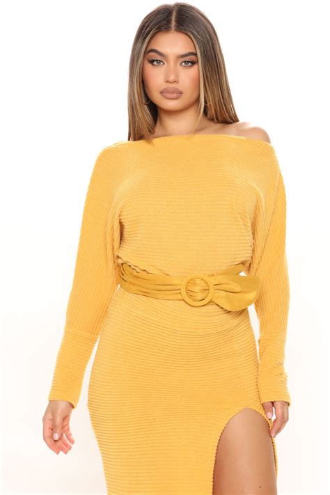 Dolman Craze Belted Midi Dress Mustard Fashion Nova Dresses