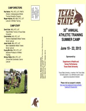 Fillable Online Worklife Txstate Athletic Trainer Student Camp