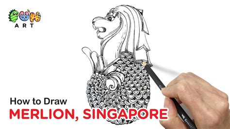 How To Draw Merlion Singapore Tutorial Youtube