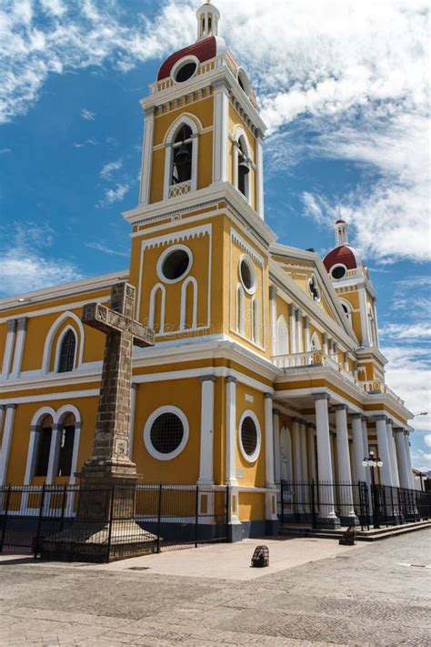 Granada Nicaragua Cathedral Outdoors View On Sunny Day Stock Photo