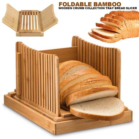 Bamboo Wood Foldable Bread Slicer With Crumb Tray For Homemade Bread