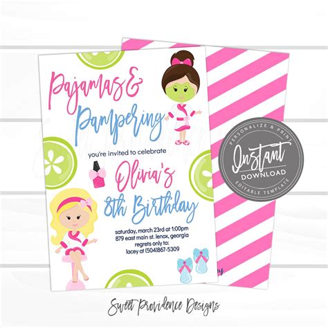 Spa Party Invitation Pajamas And Pampering Birthday Invitation Girl