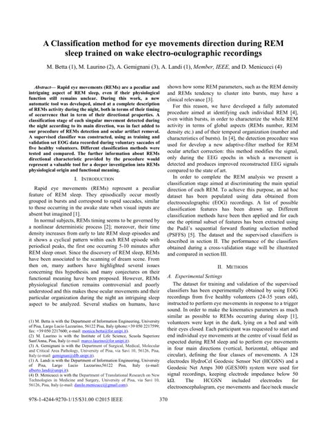 PDF A Classification Method For Eye Movements Direction During REM