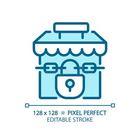 2D Thin Linear Pixel Perfect Simple Blue Closed Shop Icon Stock